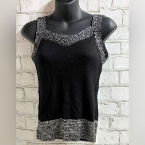 Vintage Black Knit Sweater Tank Top with Silver Metallic Trim